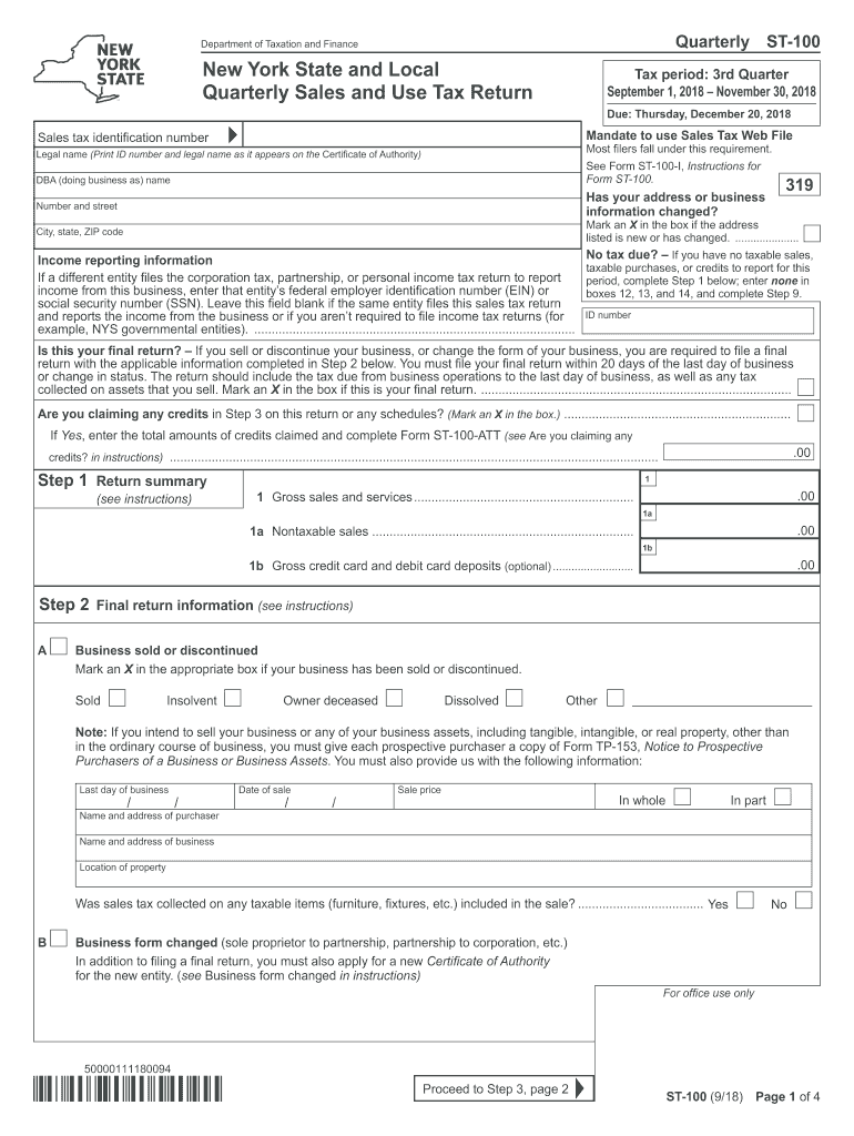  Nys Sales Tax Form St 100 2018