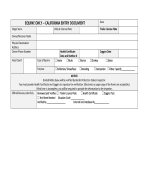 Equine Only California Entry Document  Form