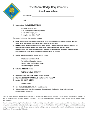 Bobcat Requirements Worksheet  Form