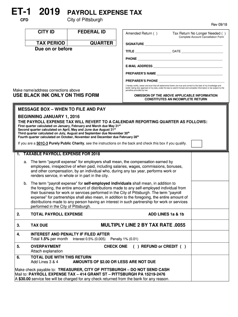  Et 1 Payroll Expense Tax Form 2019