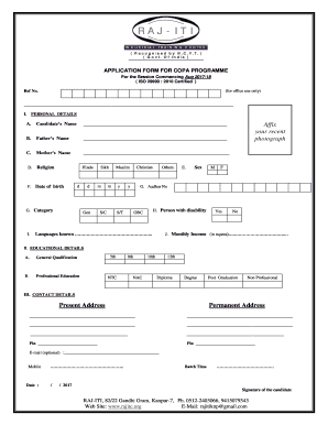 R a J I T I APPLICATION FORM for COPA PROGRAMME Aug