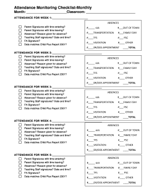 Attendance Monitoring Checklist Monthly  Form