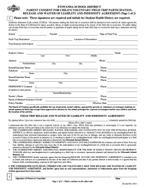 Get and Sign Permission Slip for Field Trip 2018-2022 Form