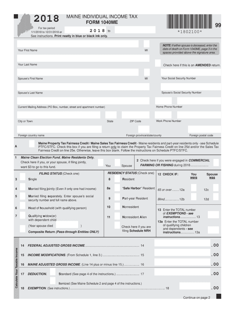  Maine 1040 Form 2018