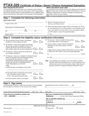 Get and Sign PTAX 329 PTAX 329, Certificate of StatusSenior Citizens Homestead Exemption 2015-2022 Form