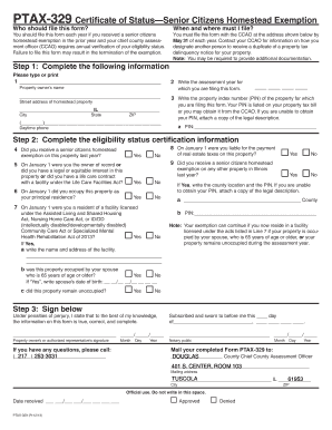  PTAX 329 PTAX 329, Certificate of StatusSenior Citizens Homestead Exemption 2015