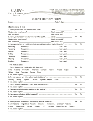 Client History Form Corlase Electrolysis &amp;amp; Laser