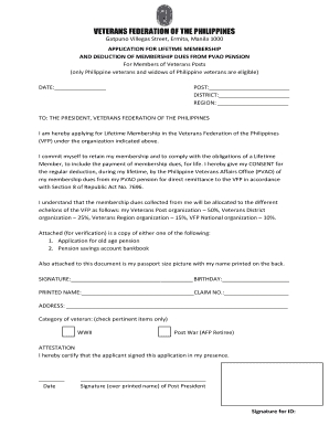 Veterans Federation of the Philippines Application for Membership  Form