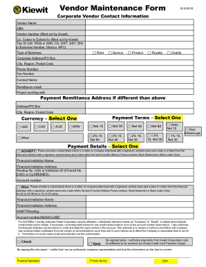 Vendor Maintenance Form Kiewit