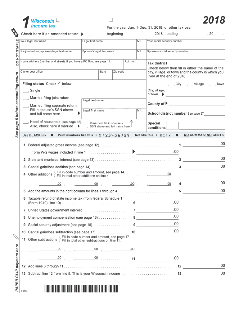  State Wisconsin Fill in Form 2018