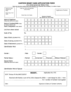 Csd Canteen Smart Card for Widow Family Pensioner  Form