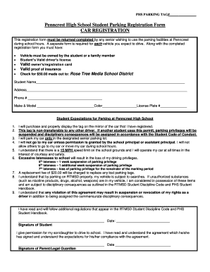 Penncrest High School Student Parking Registration Form CAR