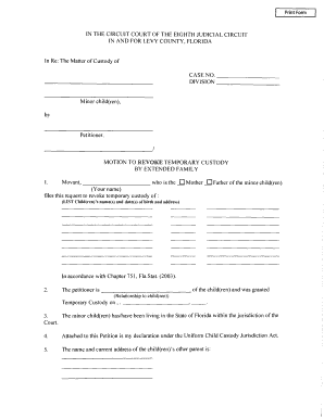 Revoking Temporary Custody Agreement  Form