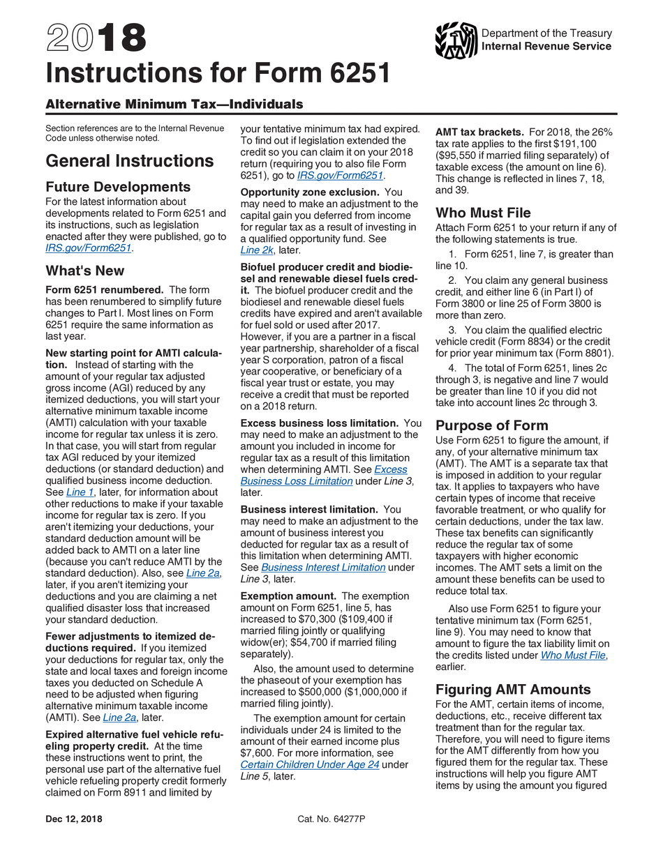  Instructions for Form 6251 2018