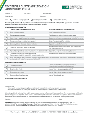 Usf Application Addendum Form