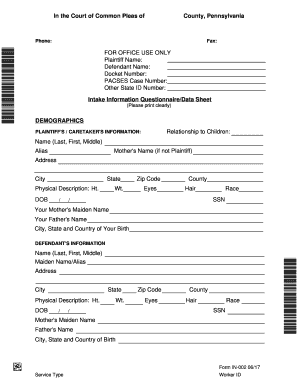 INTAKE INFORMATION QUESTIONNAIRE Span INTAKE INFORMATION QUESTIONNAIRE DATA SHEET Spanish