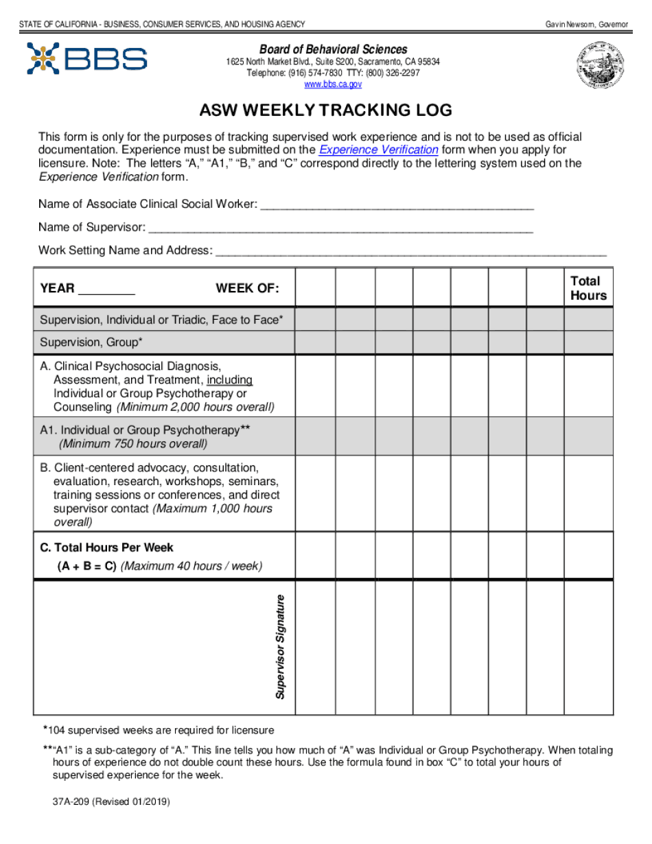 A S W Weekly Tracking Log  Form