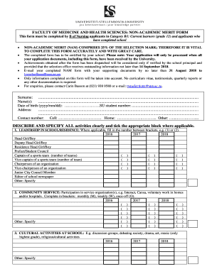  Stellenbosch Non Academic Merit Form 2018-2024