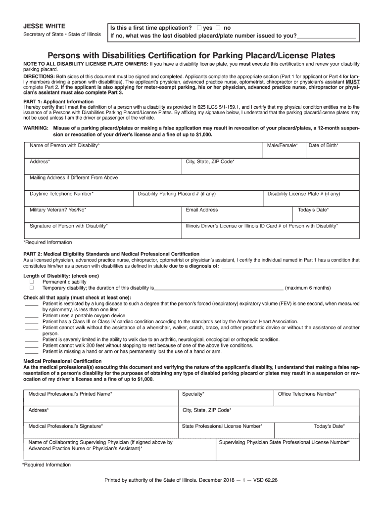  Illinois Handicap Placard Application 2018