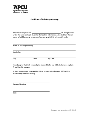 Certificate of Sole Proprietorship Apcu Com  Form