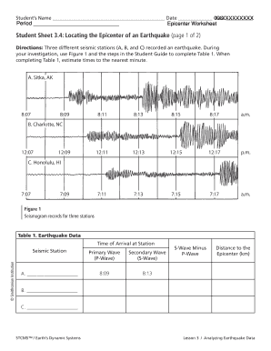 Locating Earthquake Epicenter Worksheet  Form