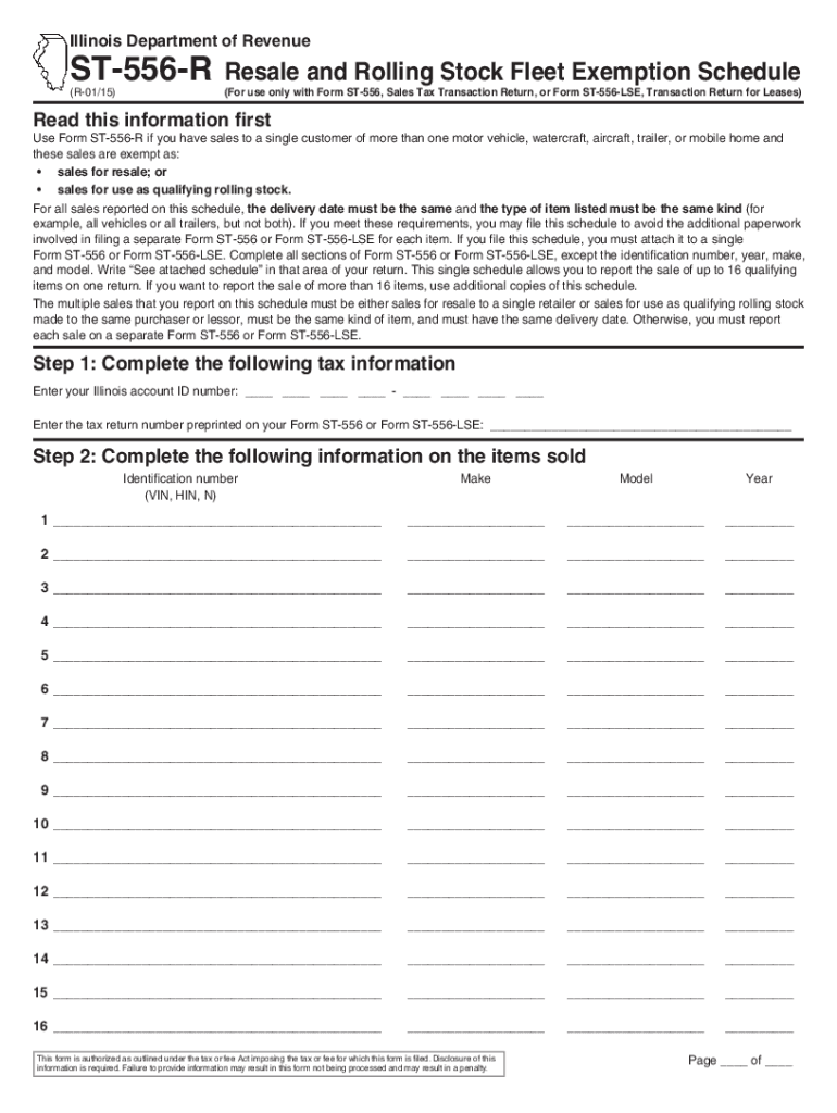 ST556 R, Resale and Rolling Stock Fleet Exemption Schedule Resale and Rolling Stock Fleet Exemption Schedule  Form