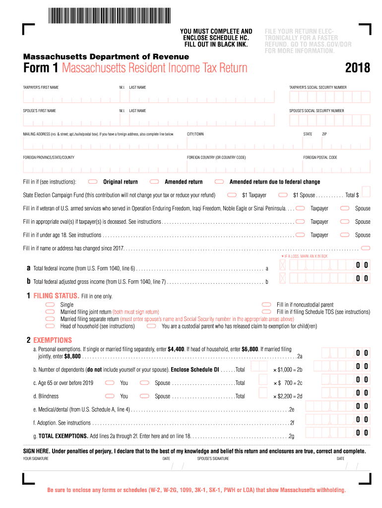 Get and Sign Massachusetts Resident Tax Form 2018