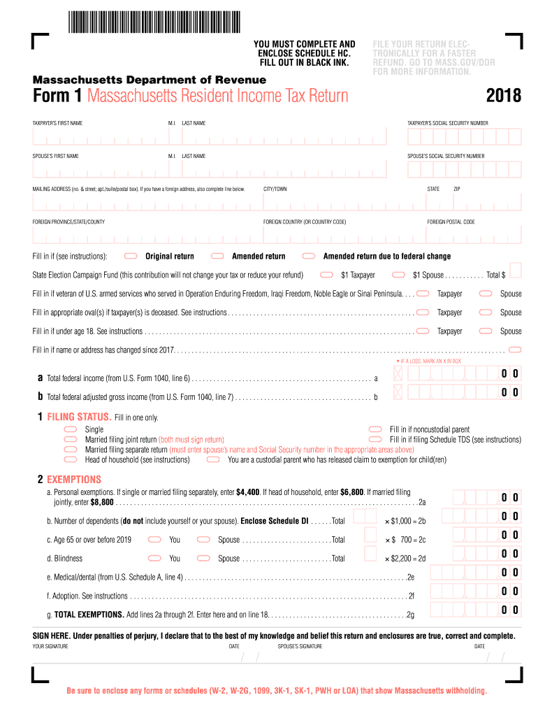  Massachusetts Resident Tax Form 2018