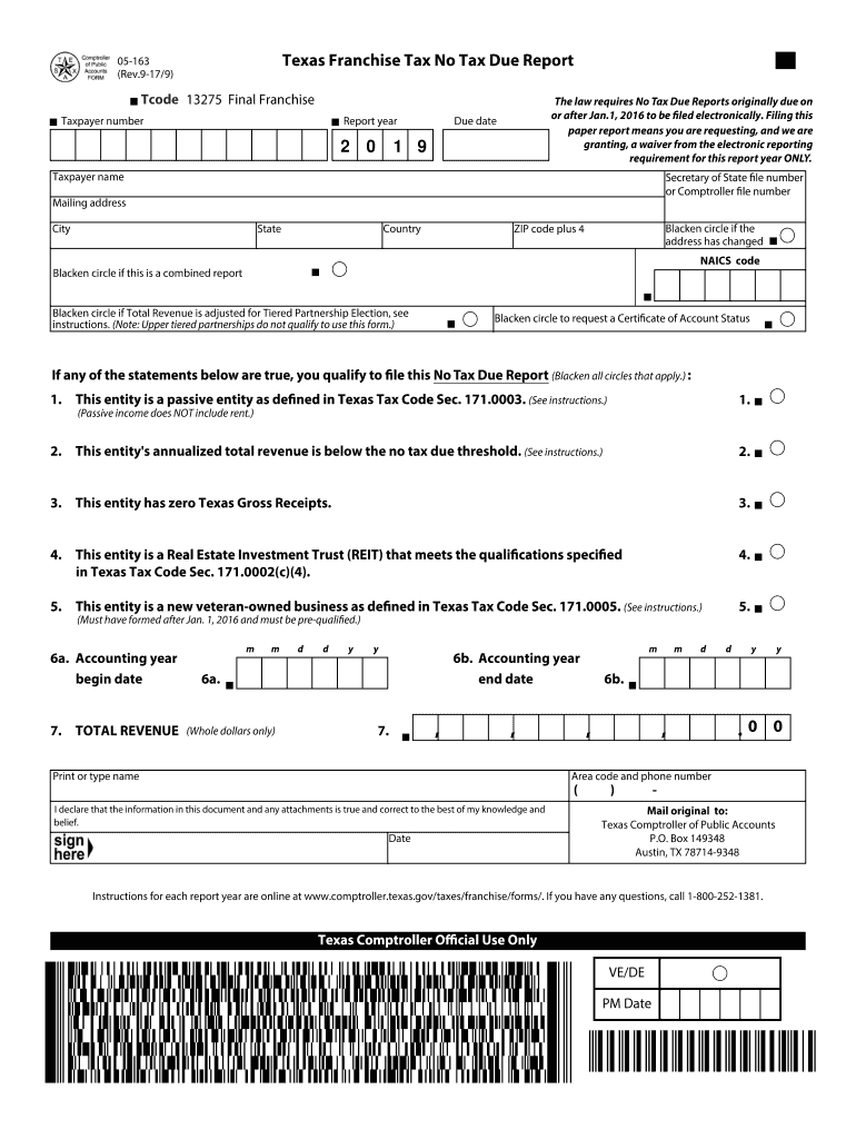  Texas No Tax Due 05 163 2019