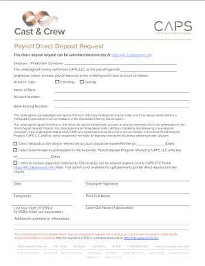 Cast and Crew Direct Deposit Form