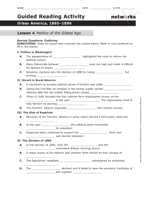 Guided Reading Activity Urban America 1865 to 1896  Form