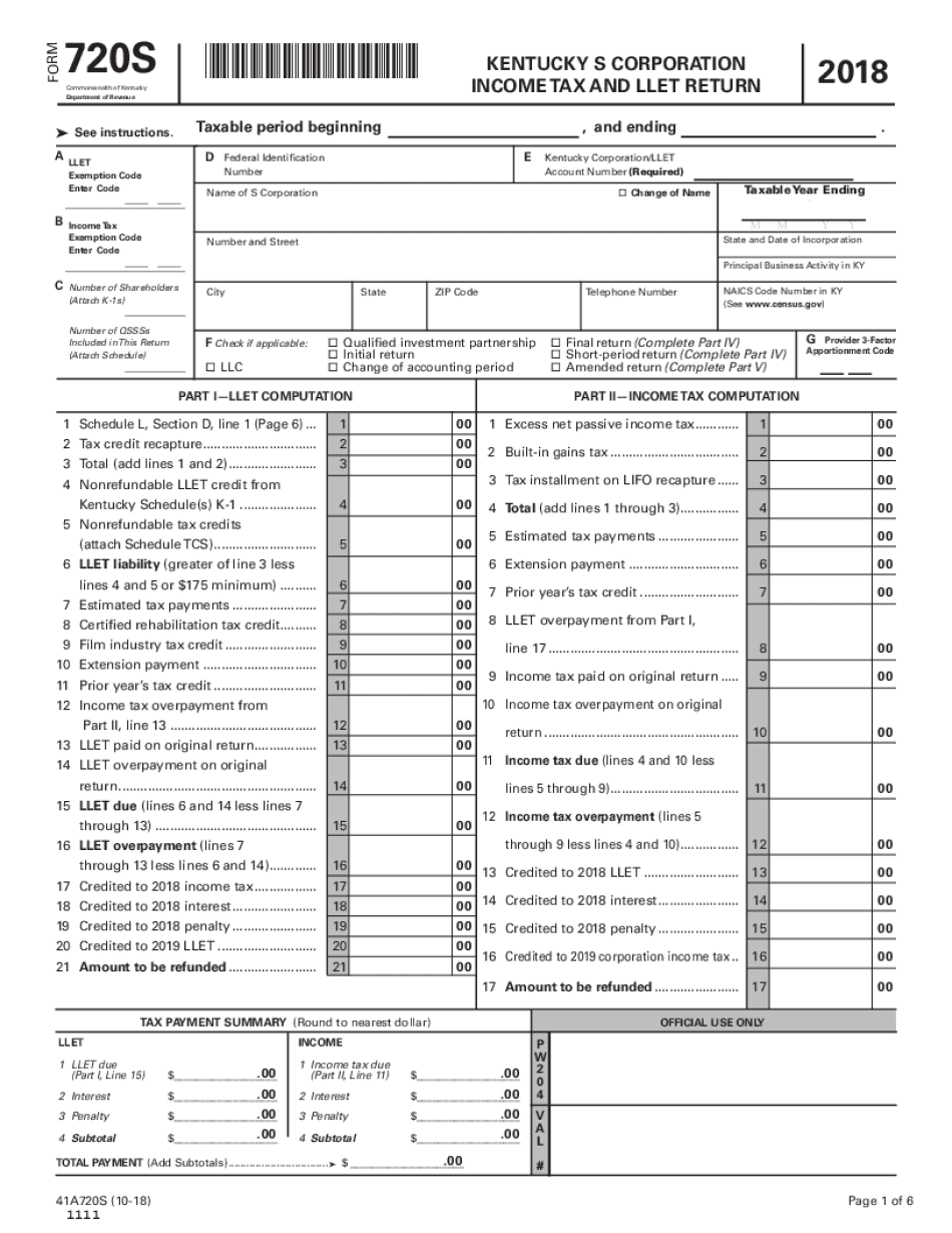  Kentucky Individual Income Tax Forms Kentucky Department 2018