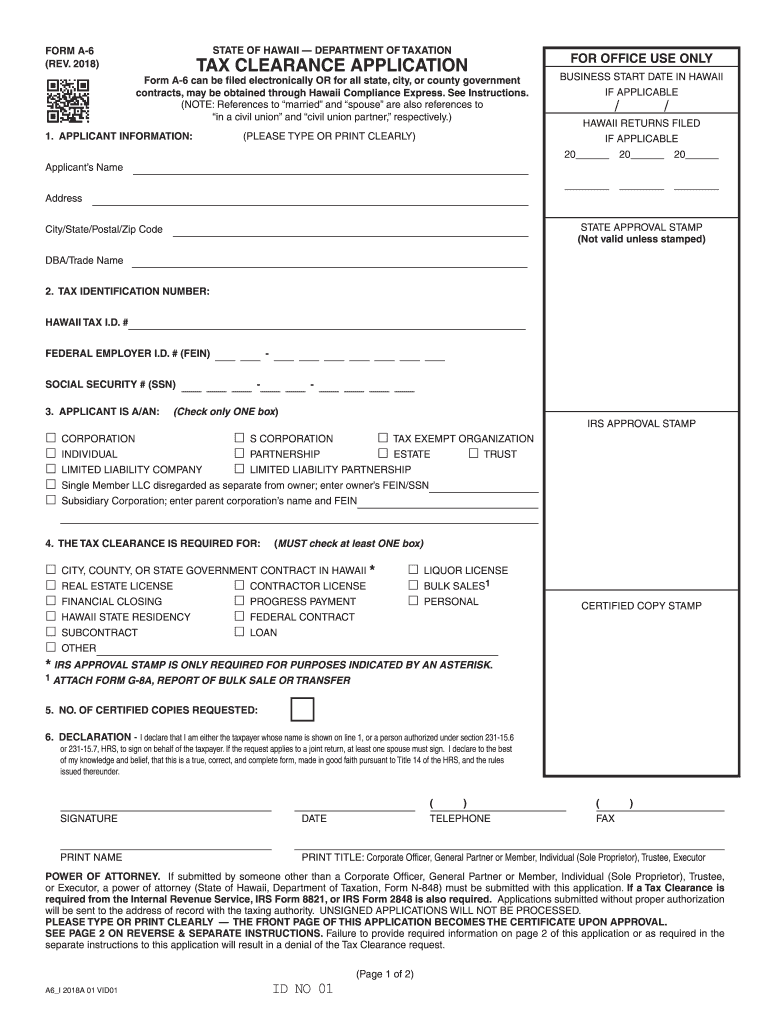  Hawaii Tax Clearance Form 2018