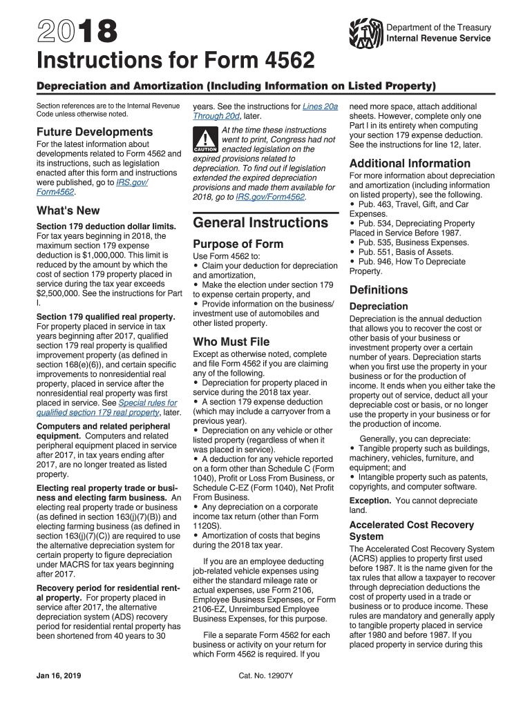  Form 4562 Instructions 2018