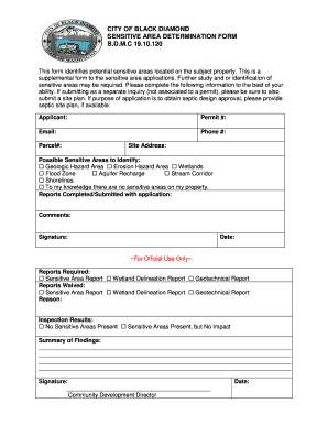 CITY of BLACK DIAMOND SENSITIVE AREA DETERMINATION FORM B D M