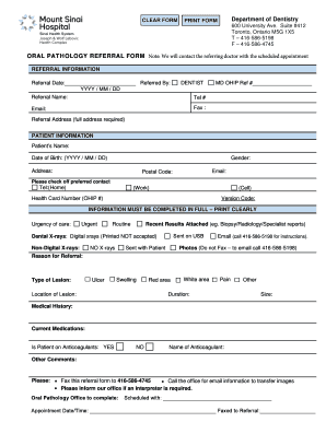 Mount Sinai HospitalDepartment of Dentistry Oral Medicine Referral Form Oral Medicine Referral Form