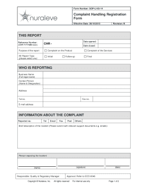 Complaint Handling Registration Form