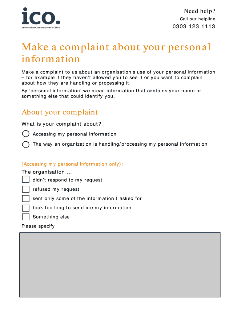 Make a Complaint About Your Personal  Form
