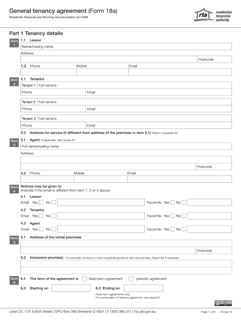 Rta Form 18a