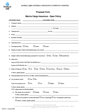 2 Marine Cargo Open Policy Proposal Form