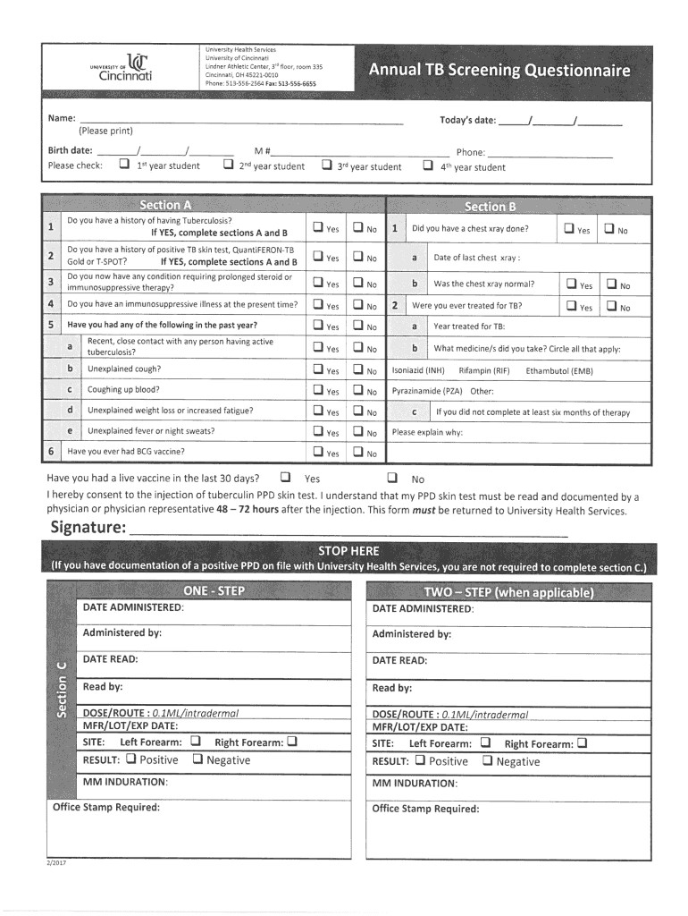  Tb Annual Screening Questionnaire 2017-2024