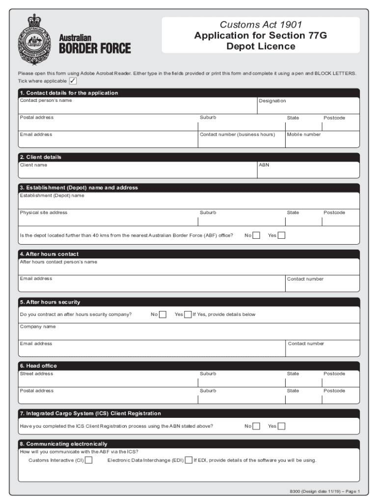  B300 Section 77G Depot Licence Application Form 2019-2024