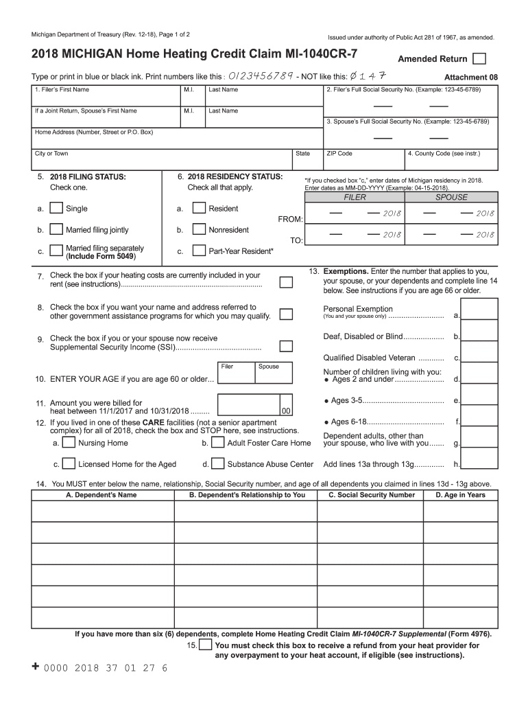  Michigan Home Heating Credit 2018