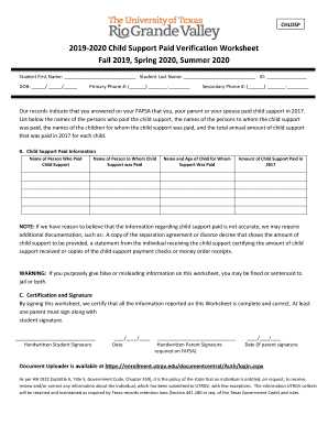  Child Support Paid Verification Worksheet UTRGV Edu 2019-2024