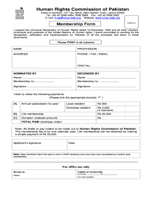 Human Rights Membership Card  Form