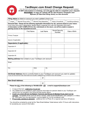 Taxslayer Email Change  Form