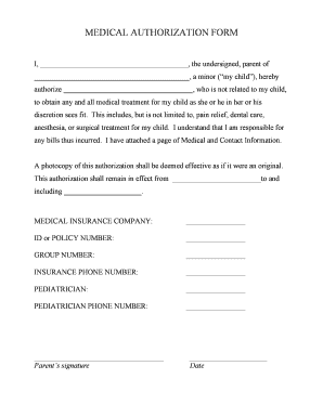 Medical Authorization Form Blank Ncfca Org