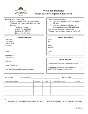 Wellspan Mail Order Pharmacy  Form