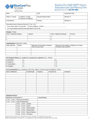  508C BlueCare Plus HMO SNP Patient Assessment and Care Planning Form BlueCare Plus HMO SNP Patient Assessment and Care Planning  2018