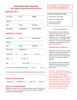 On Campus Housing Application Haskell Indian Nations University  Form